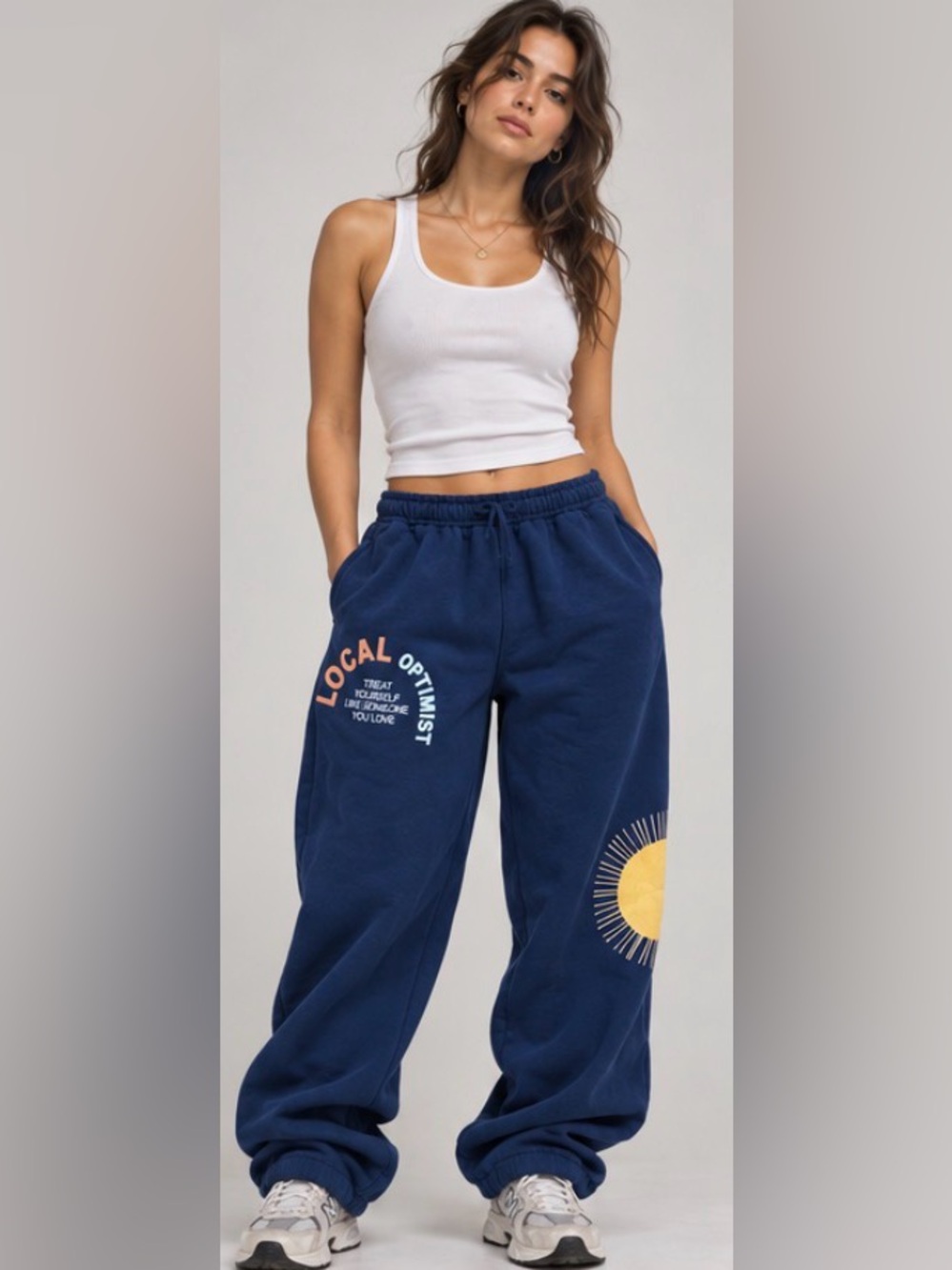 Madhappy Local Optimist Navy Sun Graphic Baggy Sweatpants Size Large